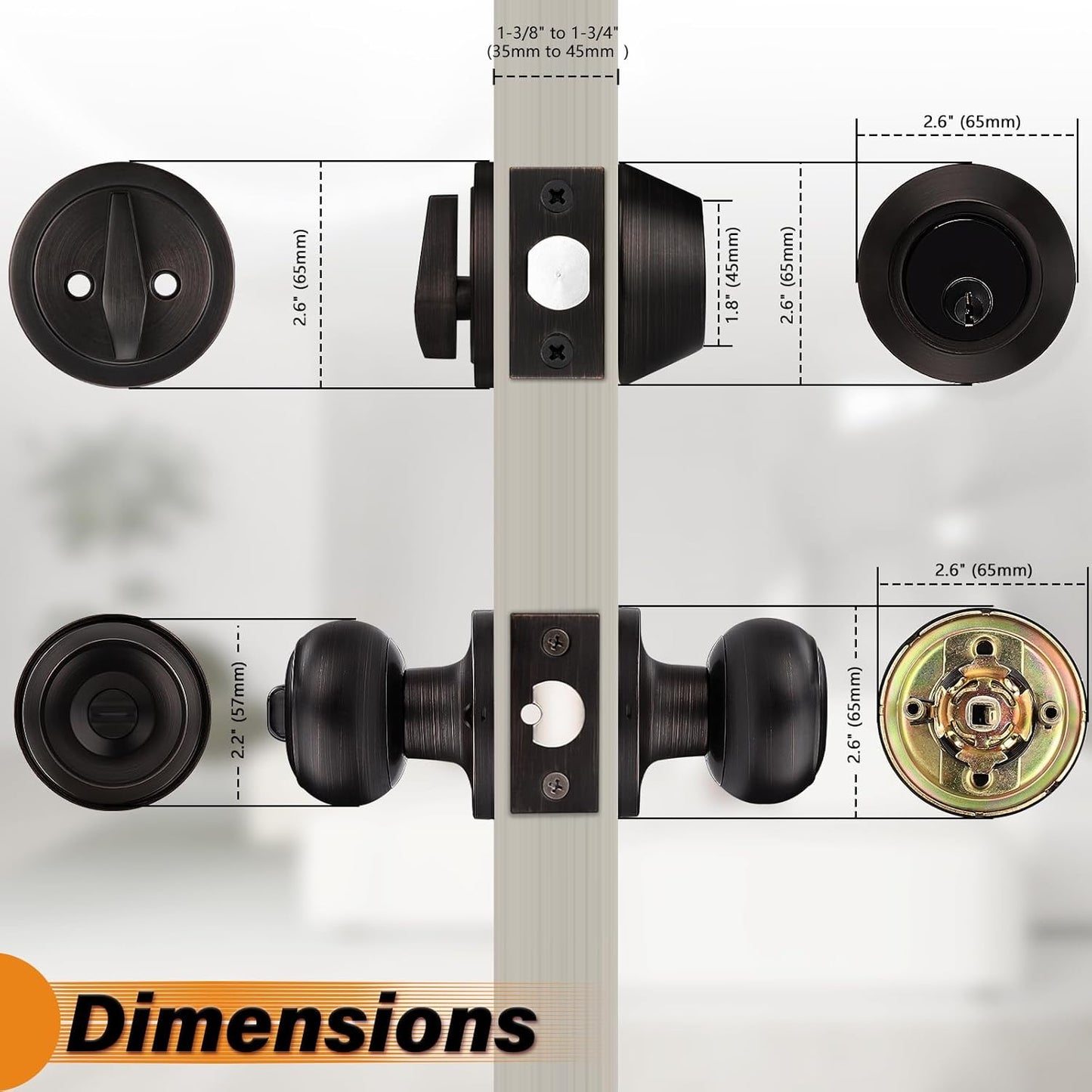 Oil-Rubbed Bronze Keyed Alike Entry Door Knob and Deadbolt Set by Probrico - Single Cylinder, Round Ball Design, 1 Pack