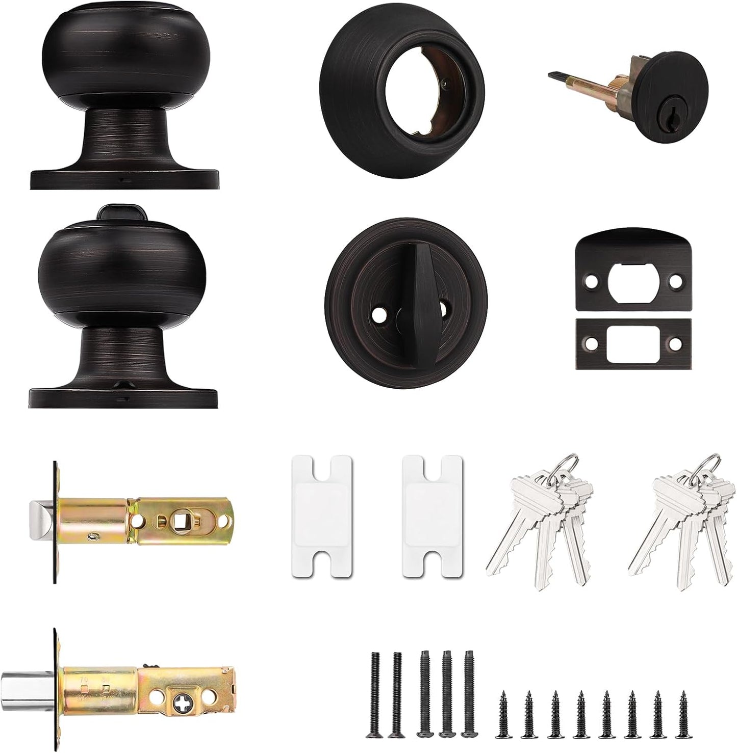 Oil-Rubbed Bronze Keyed Alike Entry Door Knob and Deadbolt Set by Probrico - Single Cylinder, Round Ball Design, 1 Pack
