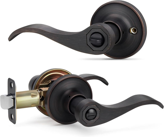 Oil Rubbed Bronze Wave Style Door Lever Handle - Keyless Privacy for Bedroom, Bathroom, Living Room - Reversible for Left/Right Handed - 1 Pack