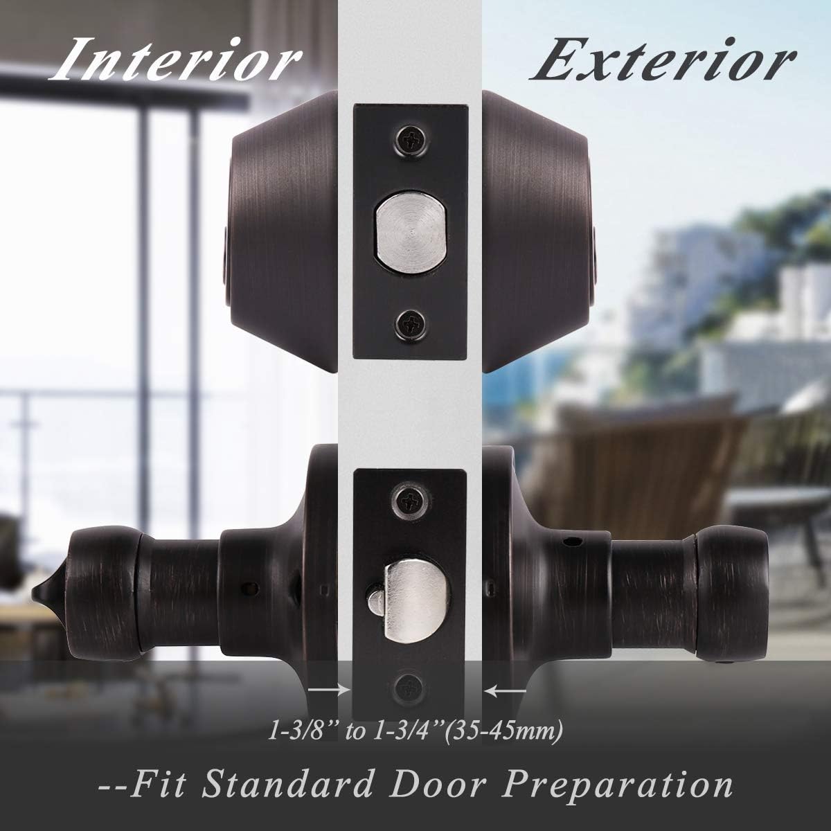 Oil Rubbed Bronze Wave Style Keyed Entry Door Handle Lever with Double Cylinder Deadbolt Combo Lock Set by Probrico