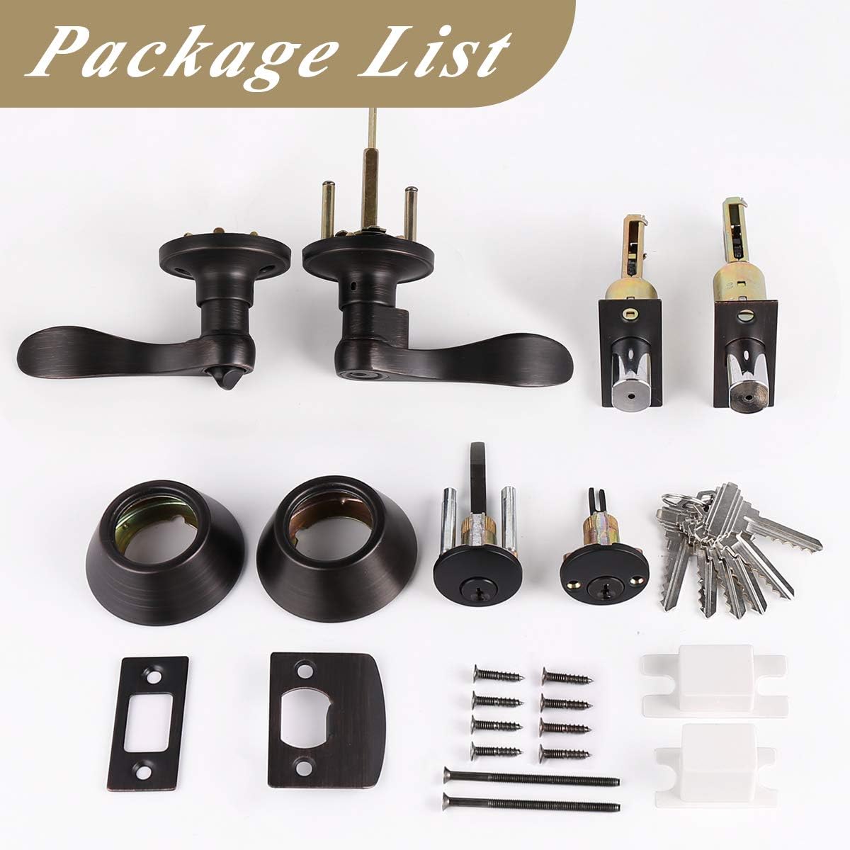 Oil Rubbed Bronze Wave Style Keyed Entry Door Handle Lever with Double Cylinder Deadbolt Combo Lock Set by Probrico