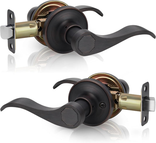 Oil Rubbed Bronze Wave Style Passage Door Handle Lever - Non-Locking Reversible Lever for Left/Right Doors - Ideal for Hallway/Closet - WildKart