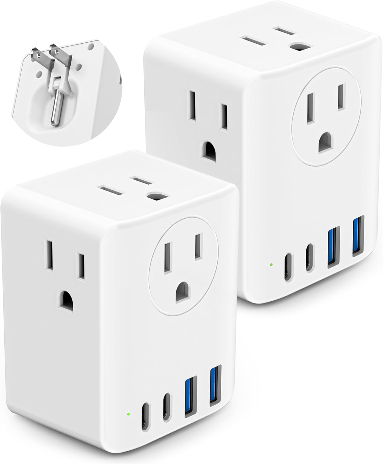 Olcorife 2 Pack Foldable Outlet Extender with 4AC 4USB Ports - Travel Plug Adapter for US/Canada/Japan/China - Cruise Essentials Power Strip