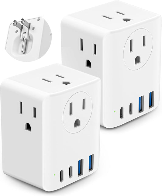 Olcorife 2 Pack Foldable Outlet Extender with 4AC 4USB Ports - Travel Plug Adapter for US/Canada/Japan/China - Cruise Essentials Power Strip