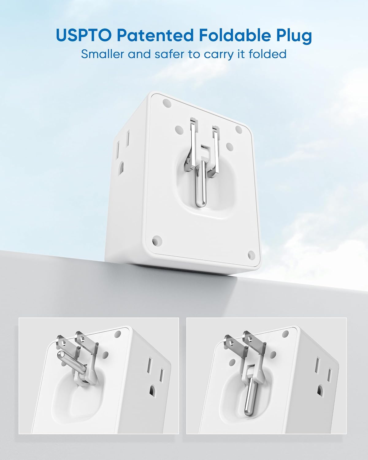 Olcorife 2 Pack Foldable Outlet Extender with 4AC 4USB Ports - Travel Plug Adapter for US/Canada/Japan/China - Cruise Essentials Power Strip