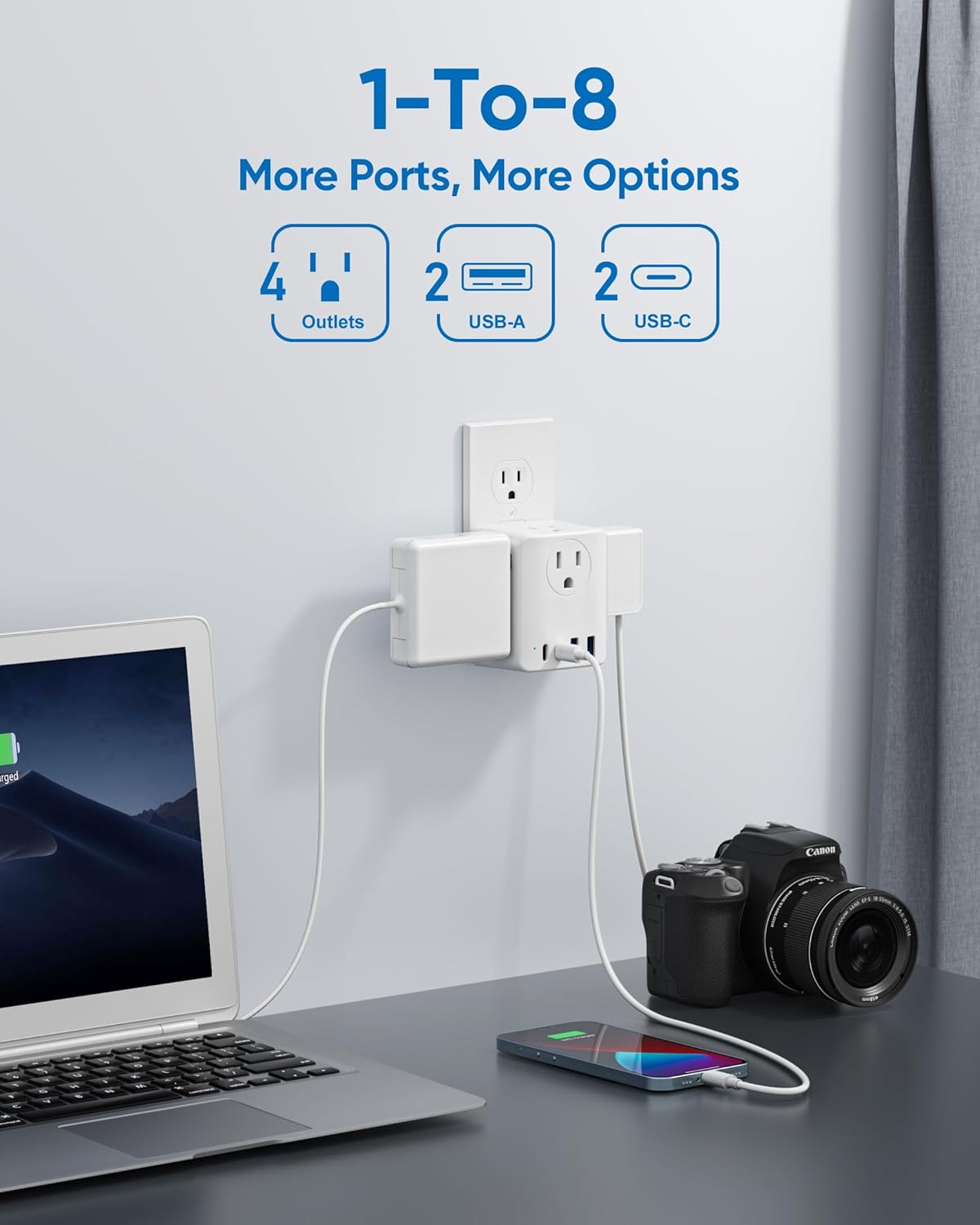 Olcorife 2 Pack Foldable Outlet Extender with 4AC 4USB Ports - Travel Plug Adapter for US/Canada/Japan/China - Cruise Essentials Power Strip