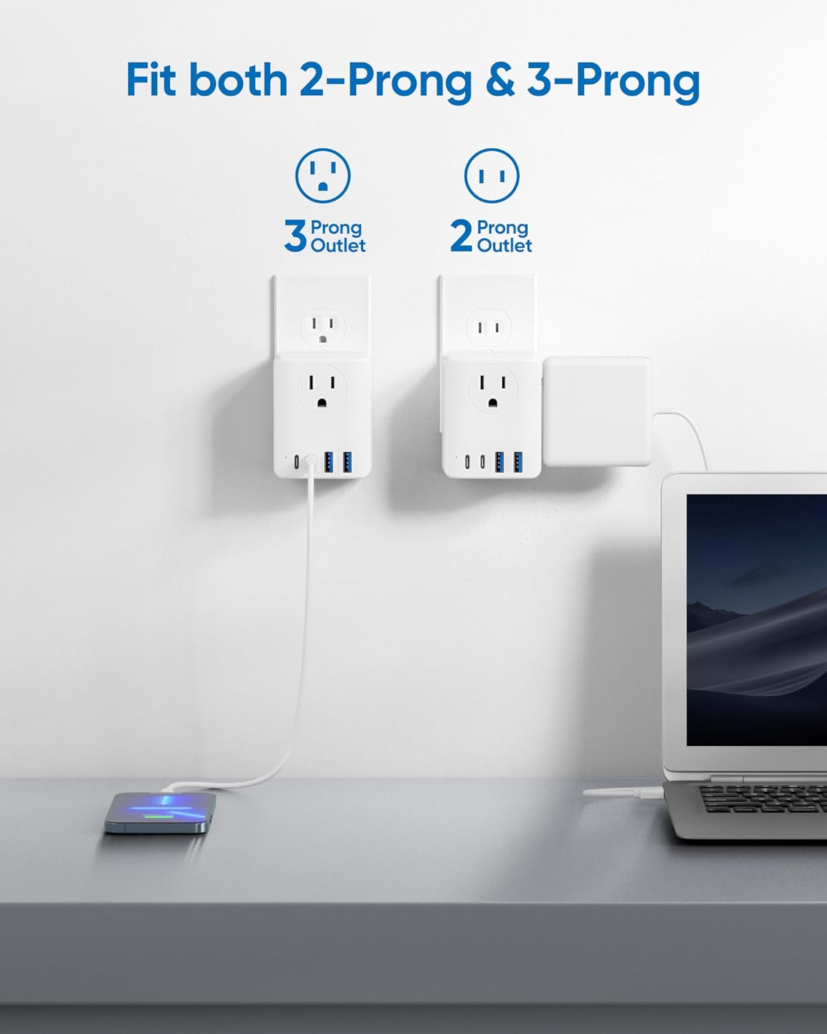 Olcorife 2 Pack Foldable Outlet Extender with 4AC 4USB Ports - Travel Plug Adapter for US/Canada/Japan/China - Cruise Essentials Power Strip