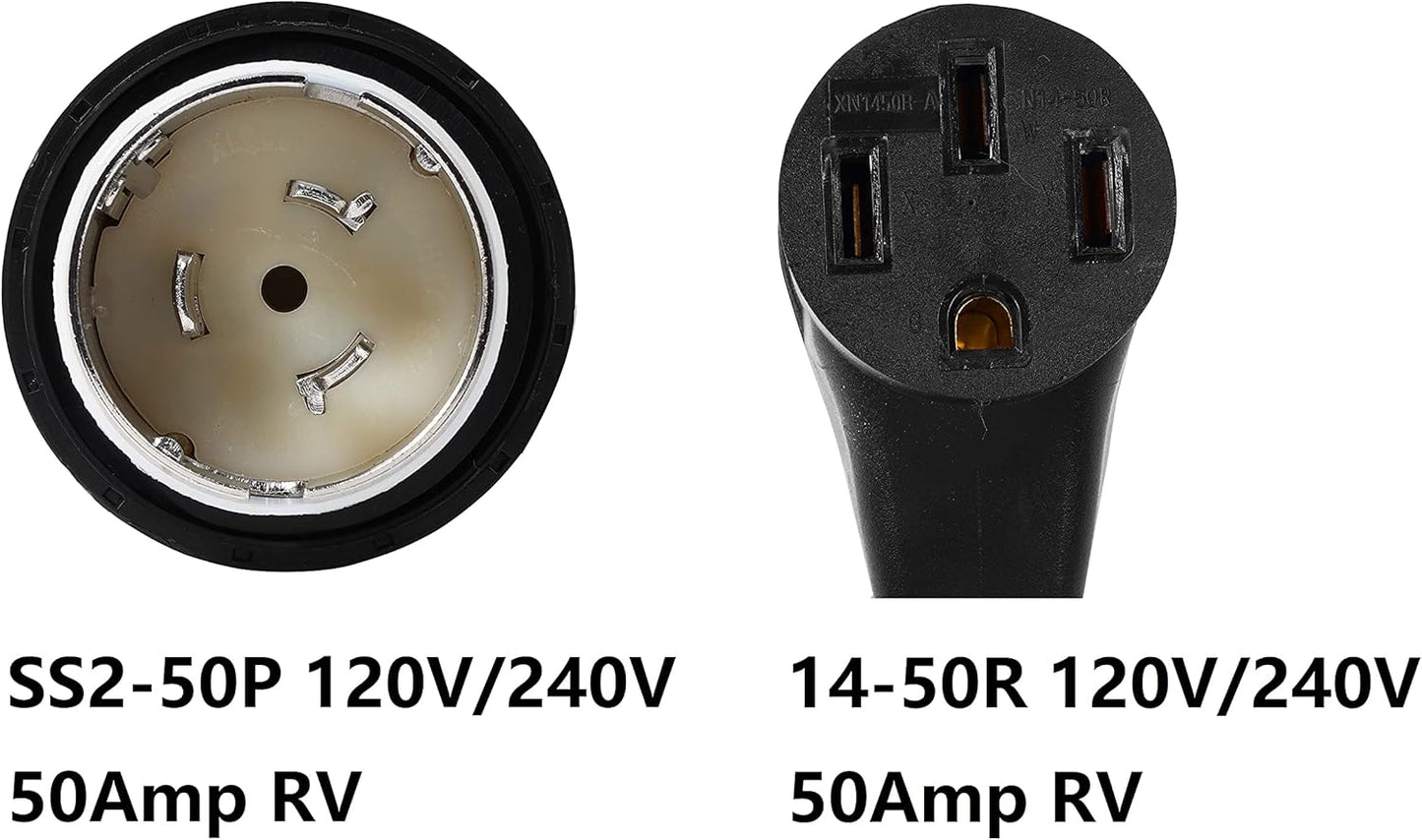 ONETAK NEMA SS2-50P to 14-50R 50 Amp Marine Twist Lock Plug to 4 Prong Outlet Adapter