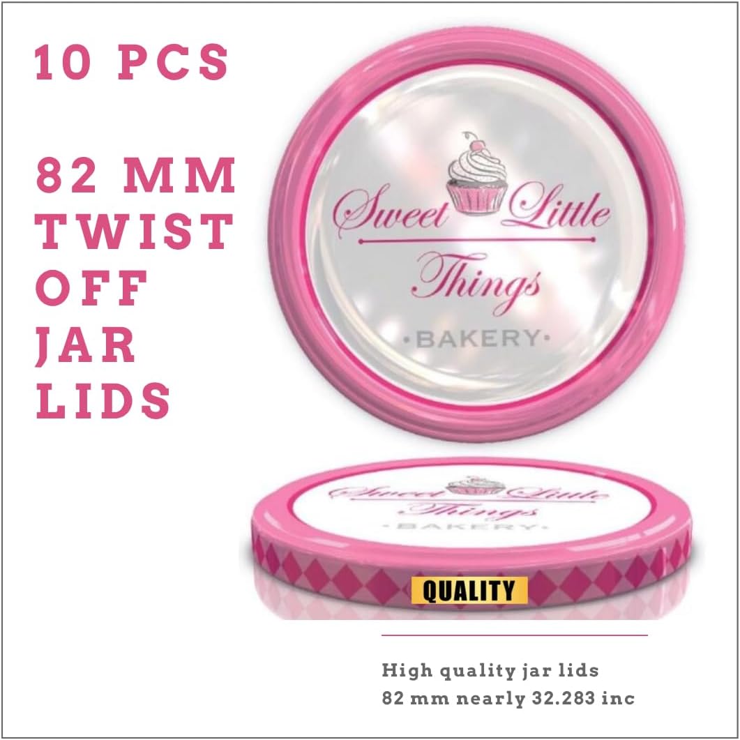 ONONEXPRESS 82mm Pink Twist Off Lids for Pickle & Large Jars - Pack of 10 Multipurpose Sweet Little Things