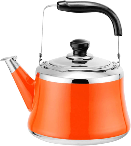 Orange 2 Liter Stainless Steel Whistling Tea Kettle for Gas, Induction, and Electric Stove Tops