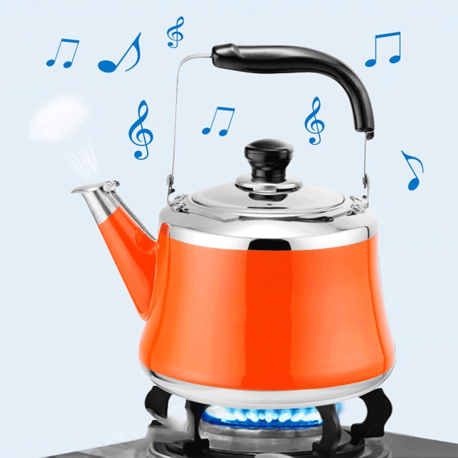 Orange 2 Liter Stainless Steel Whistling Tea Kettle for Gas, Induction, and Electric Stove Tops