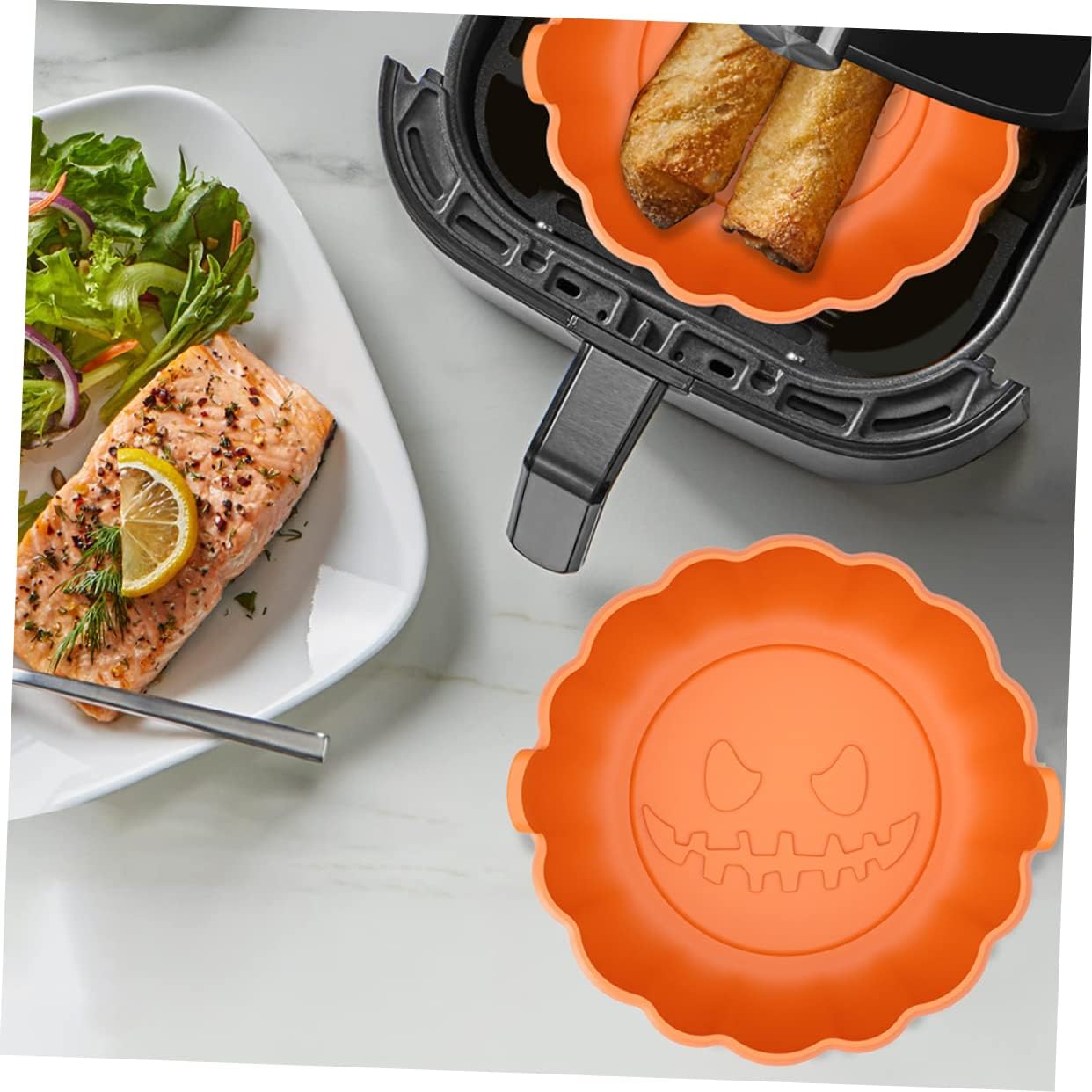 Orange Air Fryer Liner Paper Baking Tray Liners for Air Fryer Pans - Replaceable Inner Pad for Baking Supplies and Oven Tray
