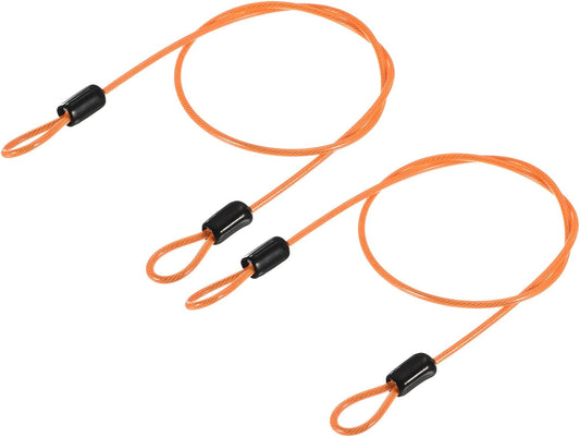 Orange Coated Security Steel Cables with Double Loop - Set of 2 | Ideal for Luggage, Bicycles, Doors | 2.5mmx0.5m Dimensions