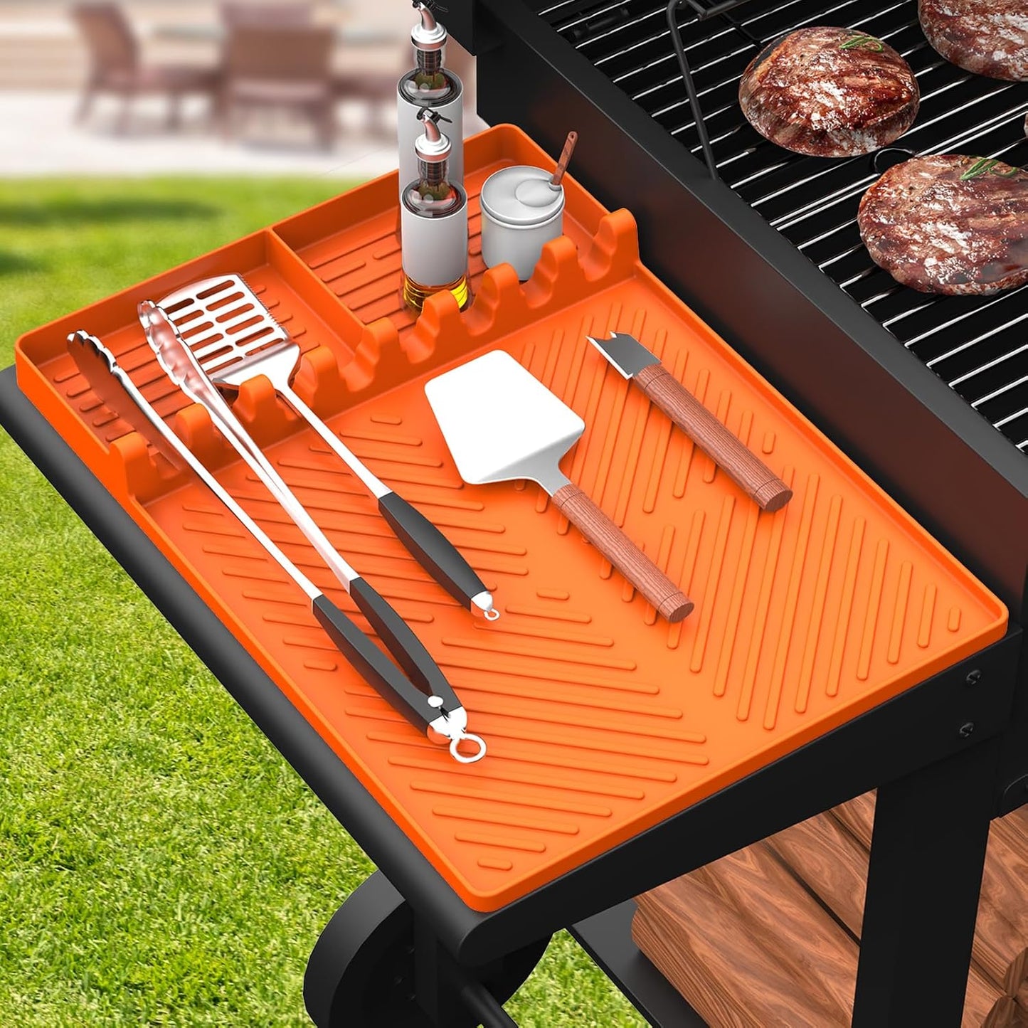 Orange Silicone Griddle Tools Mat for Blackstone - Non-Slip Side Shelf Mat for Outdoor Grill - Drip Pad Included