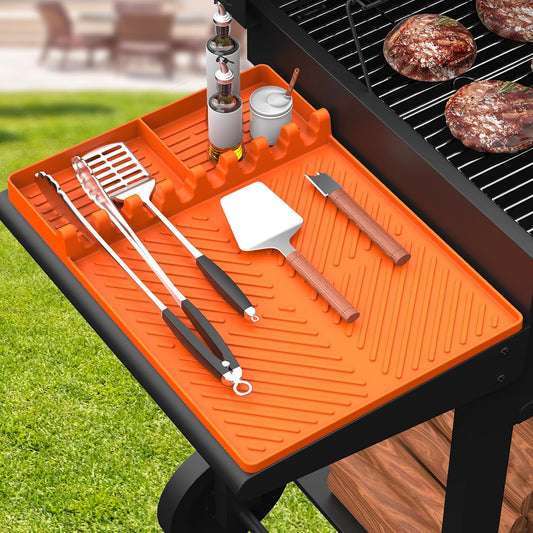 Orange Silicone Griddle Tools Mat for Blackstone - Non-Slip Side Shelf Mat for Outdoor Grill - Drip Pad Included