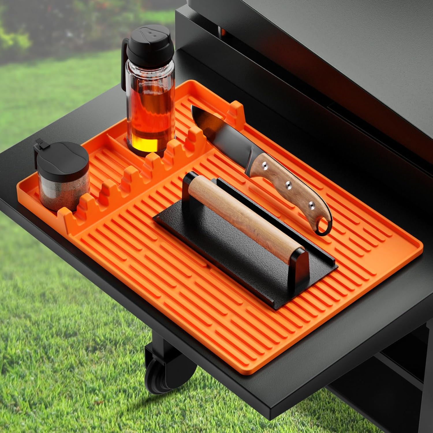 Orange Silicone Griddle Tools Mat for Blackstone - Heat Resistant BBQ Grill Pad, Spatula Rest - Cooking & Countertop Accessories