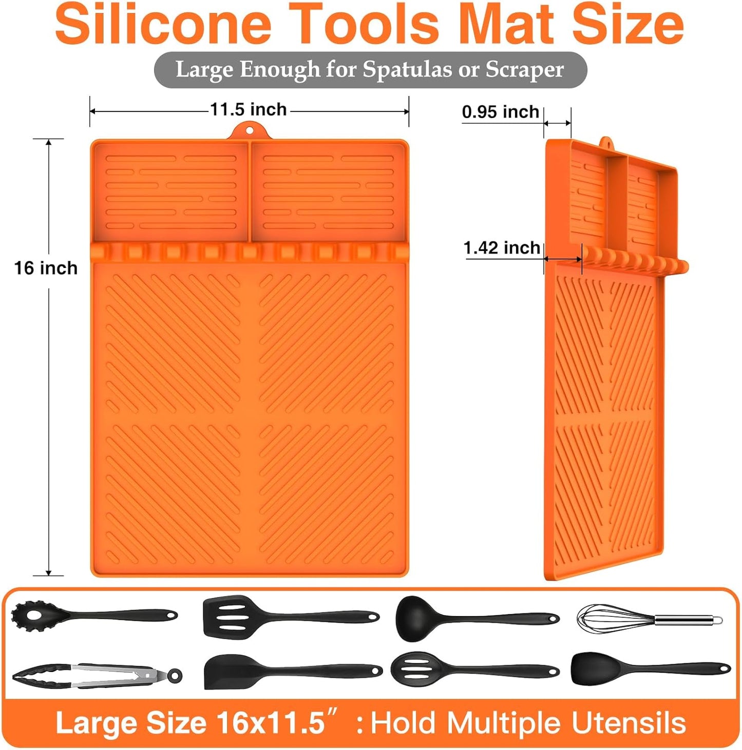 Orange Silicone Griddle Tools Mat for Blackstone - Non-Slip Side Shelf Mat for Outdoor Grill - Drip Pad Included