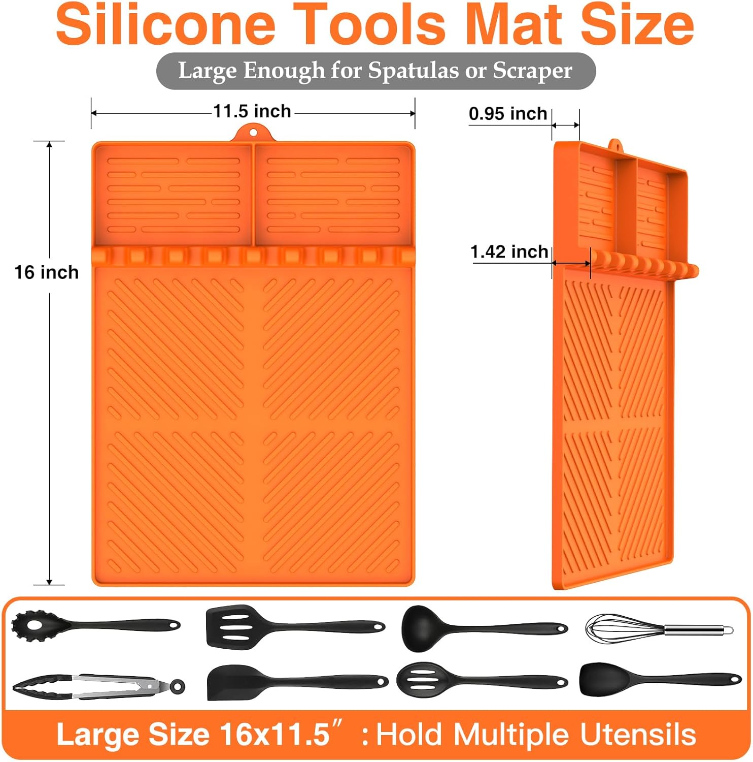 Orange Silicone Griddle Tools Mat for Blackstone - Non-Slip Side Shelf Mat for Outdoor Grill - Drip Pad Included