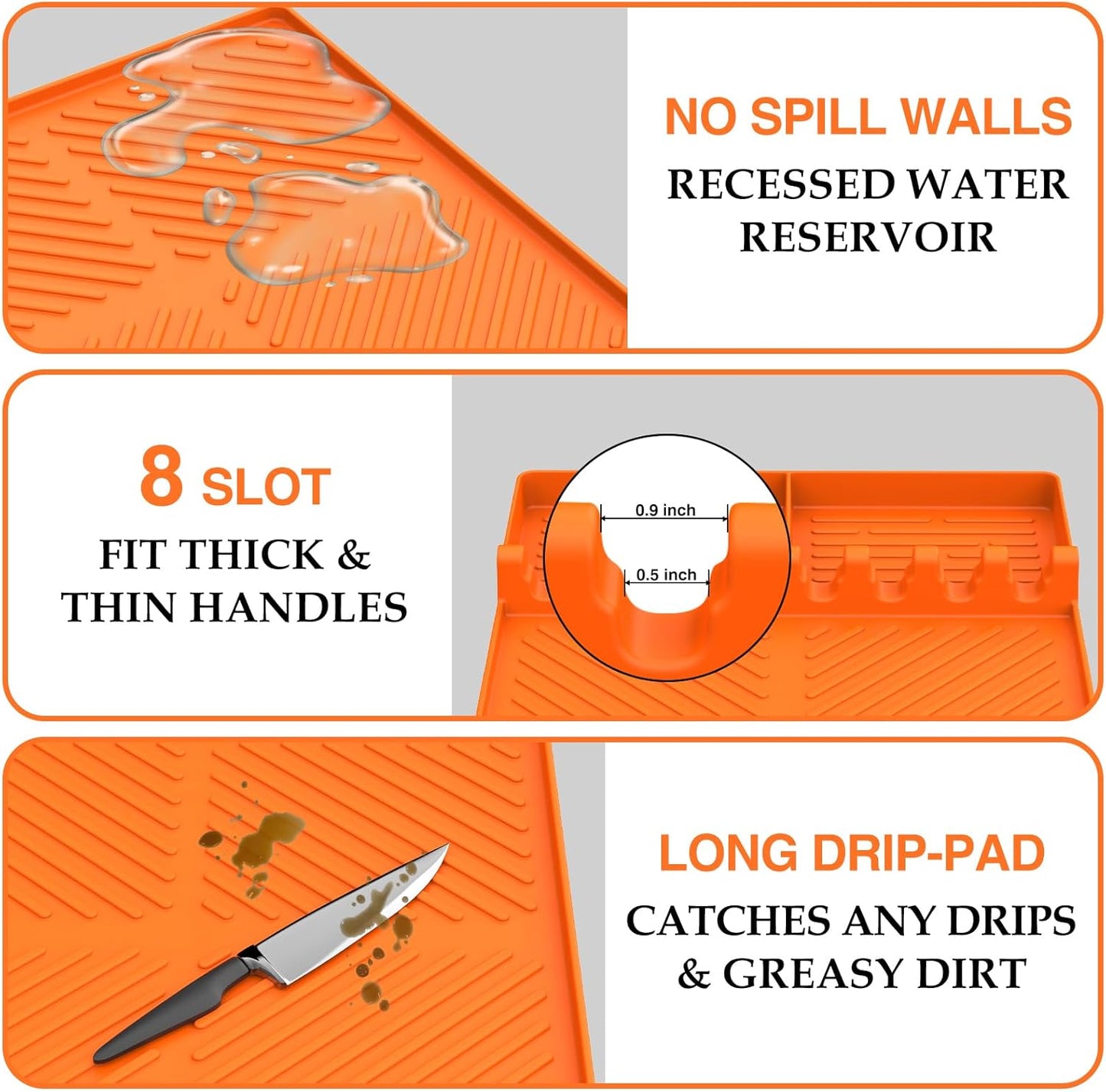 Orange Silicone Griddle Tools Mat for Blackstone - Non-Slip Side Shelf Mat for Outdoor Grill - Drip Pad Included