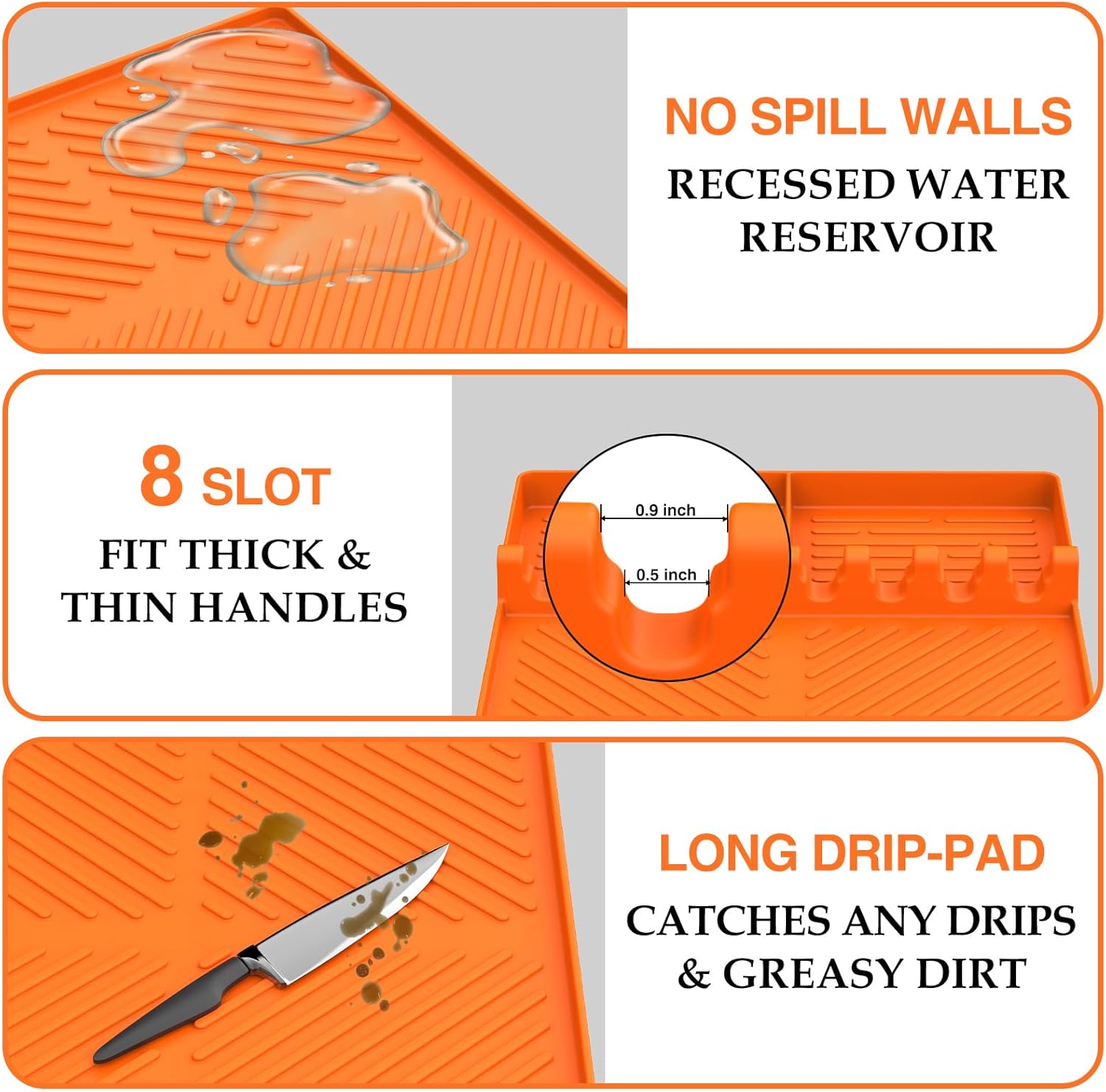 Orange Silicone Griddle Tools Mat for Blackstone - Non-Slip Side Shelf Mat for Outdoor Grill - Drip Pad Included
