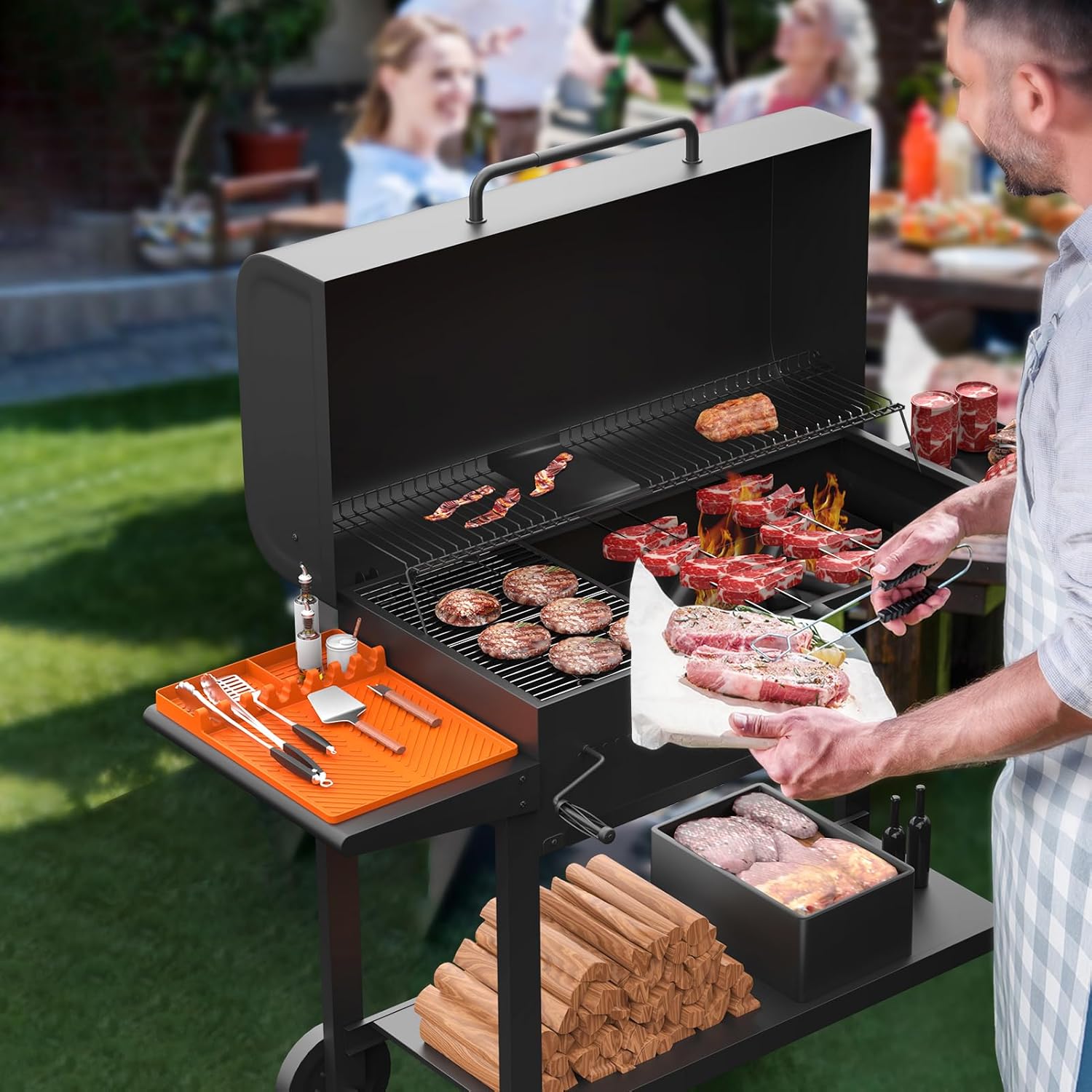 Orange Silicone Griddle Tools Mat for Blackstone - Non-Slip Side Shelf Mat for Outdoor Grill - Drip Pad Included
