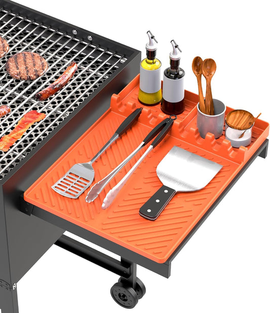 Orange Silicone Grill Mat for Blackstone Griddle Tools with Drip Pad - Spatula Mat for Outdoor Kitchen Counter