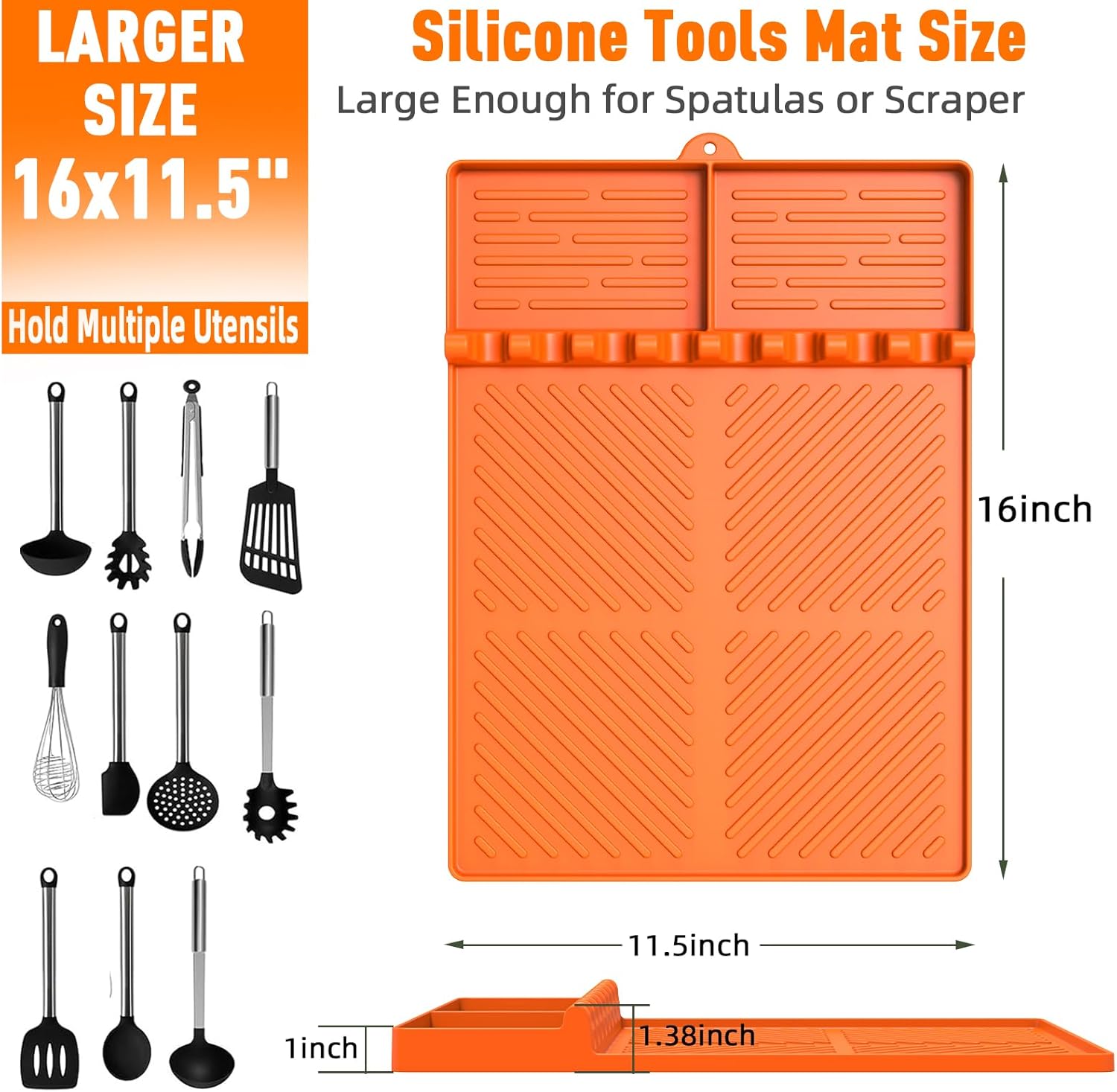Orange Silicone Grill Mat for Blackstone Griddle Tools with Drip Pad - Spatula Mat for Outdoor Kitchen Counter