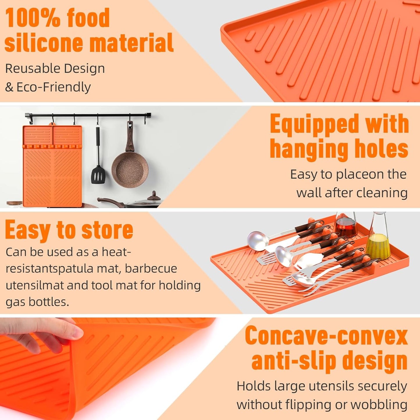 Orange Silicone Grill Mat for Blackstone Griddle Tools with Drip Pad - Spatula Mat for Outdoor Kitchen Counter