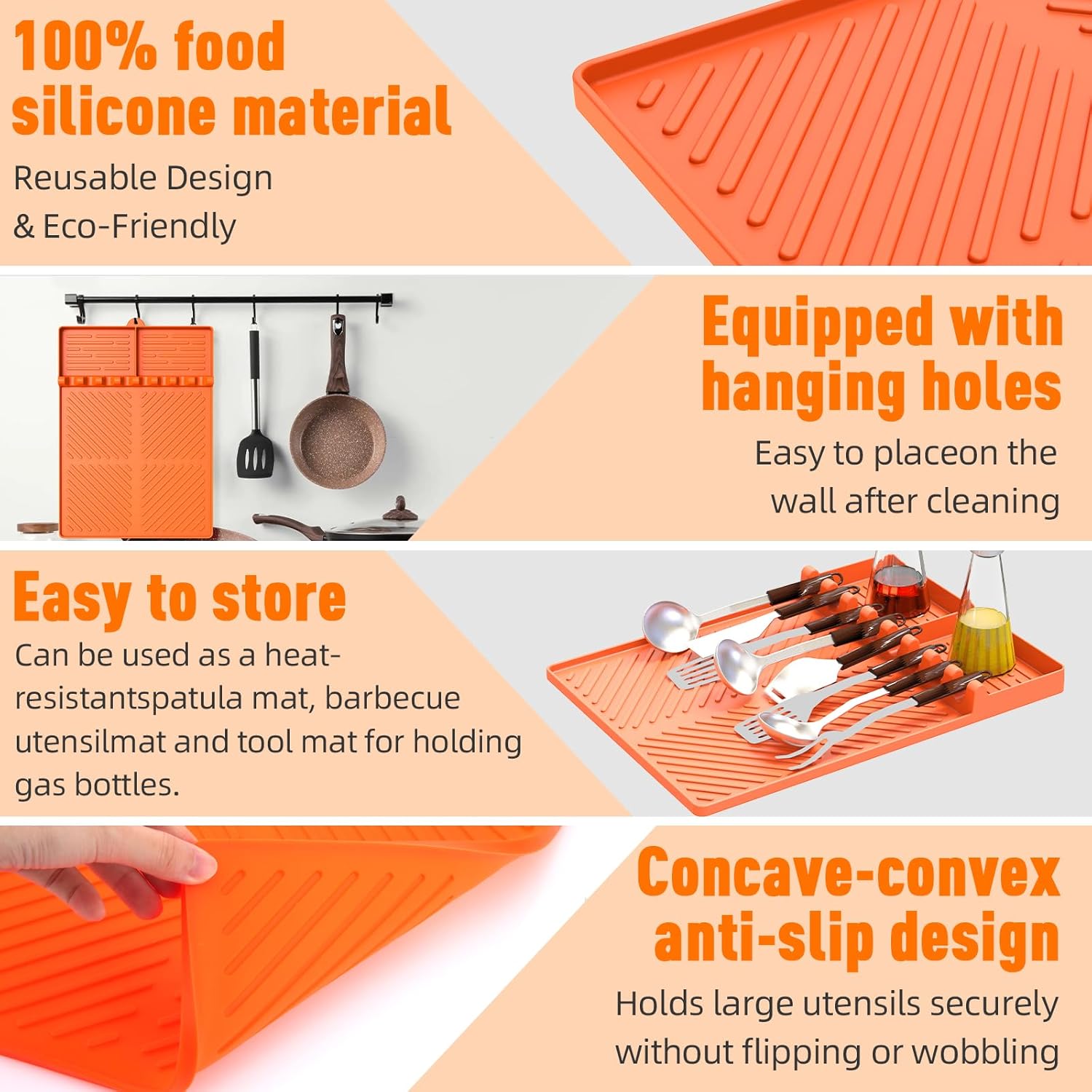 Orange Silicone Grill Mat for Blackstone Griddle Tools with Drip Pad - Spatula Mat for Outdoor Kitchen Counter