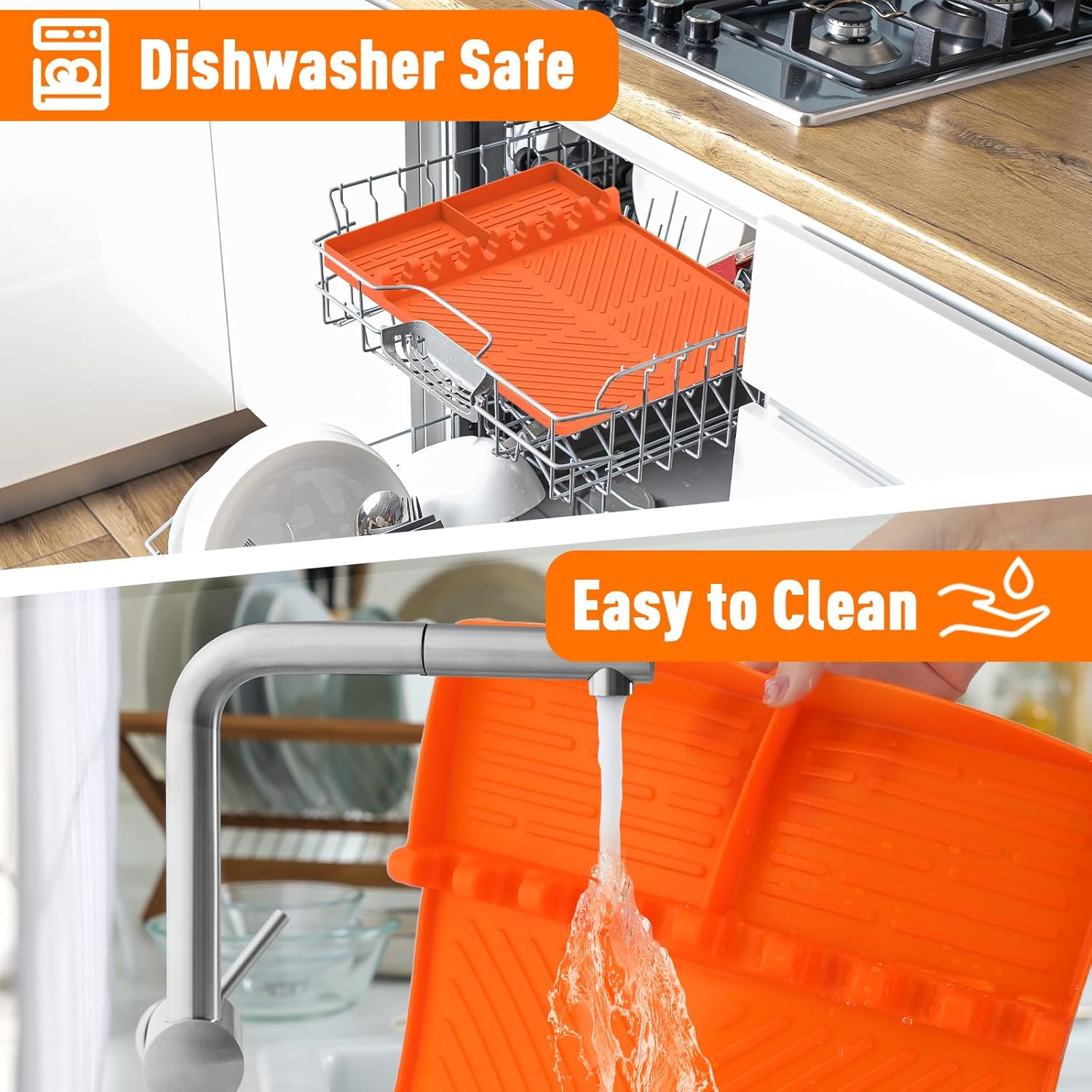 Orange Silicone Grill Mat for Blackstone Griddle Tools with Drip Pad - Spatula Mat for Outdoor Kitchen Counter