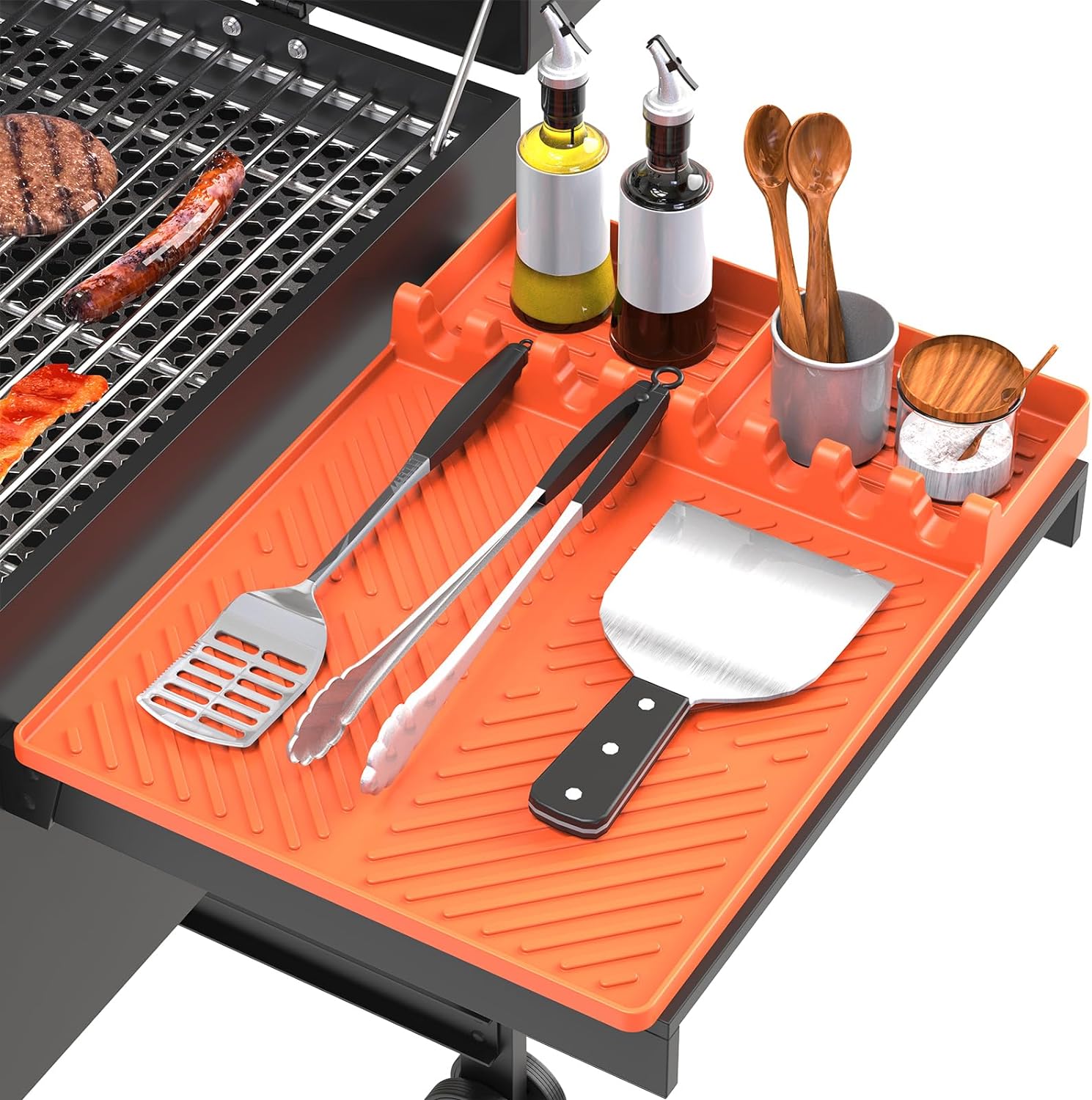 Orange Silicone Grill Mat for Blackstone Griddle Tools with Drip Pad - Spatula Mat for Outdoor Kitchen Counter