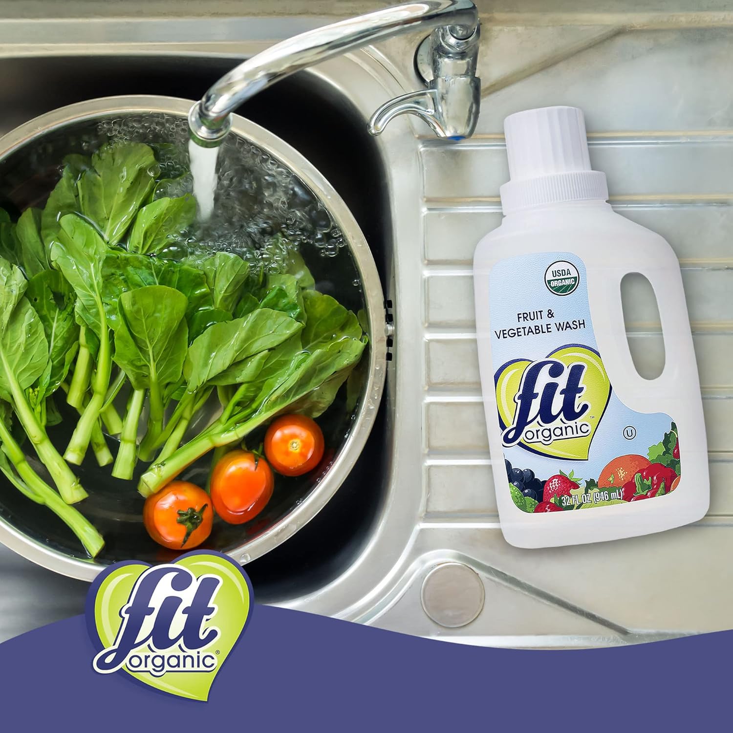 Organic 32 Oz Produce Wash - Fruit & Vegetable Cleaner, Pesticide & Wax Remover