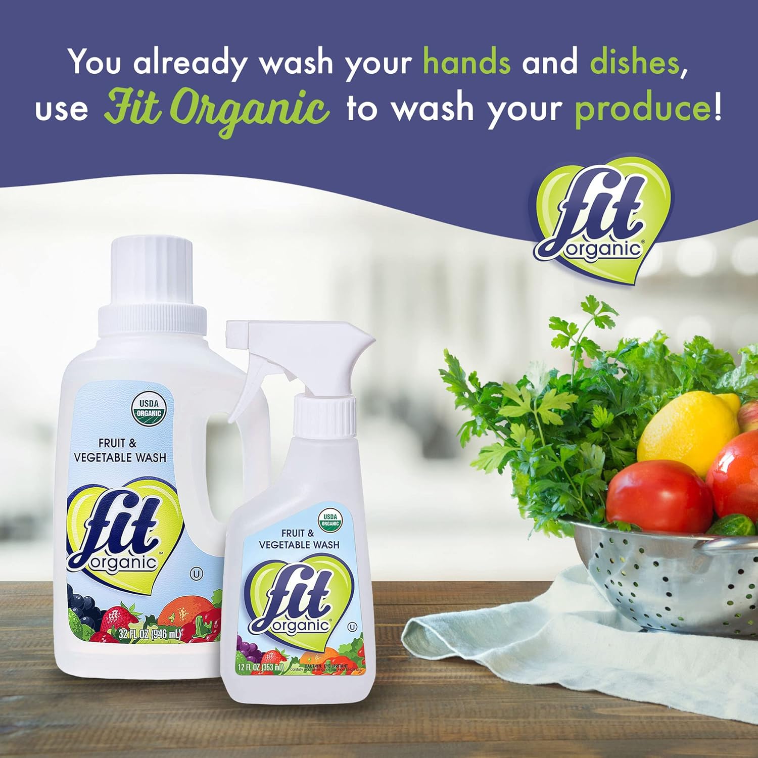 Organic 32 Oz Produce Wash - Fruit & Vegetable Cleaner, Pesticide & Wax Remover