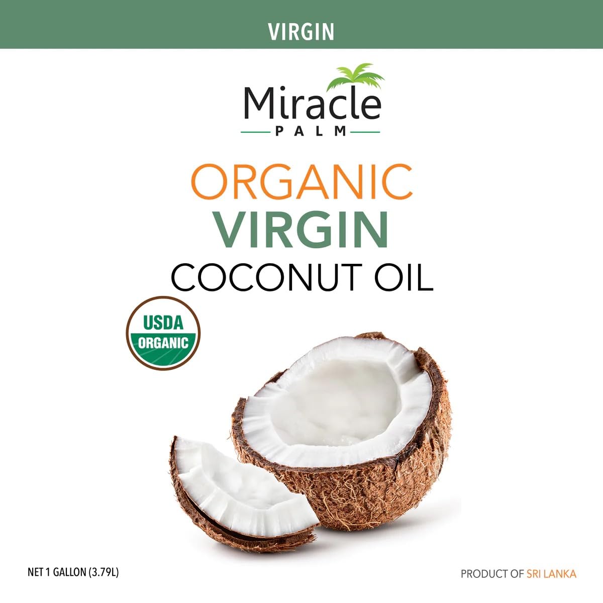 Organic Miracle Palm Virgin Coconut Oil for Skin, Hair, Cooking & Baby Care - 1 Gallon Unrefined Coconut Oil for Baking, Sautéing & Stir Frying