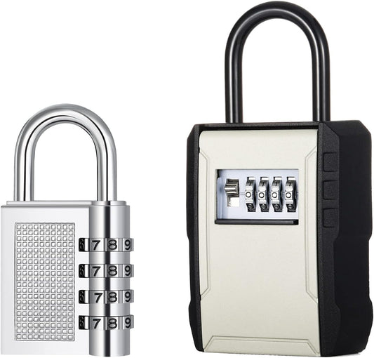 Outdoor 4 Digit Combination Locker Lock for Gym, School, Gates, Doors - Key Lock Box for Outside - Wall Mount or Door Knob Hang