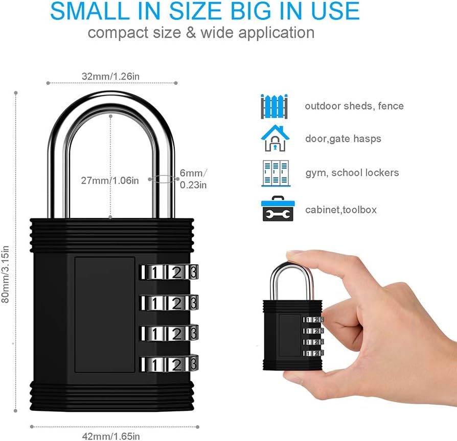 Outdoor 4 Digit Combination Locker Lock for Gym, School, Gates, Doors - Key Lock Box for Outside - Wall Mount or Door Knob Hang