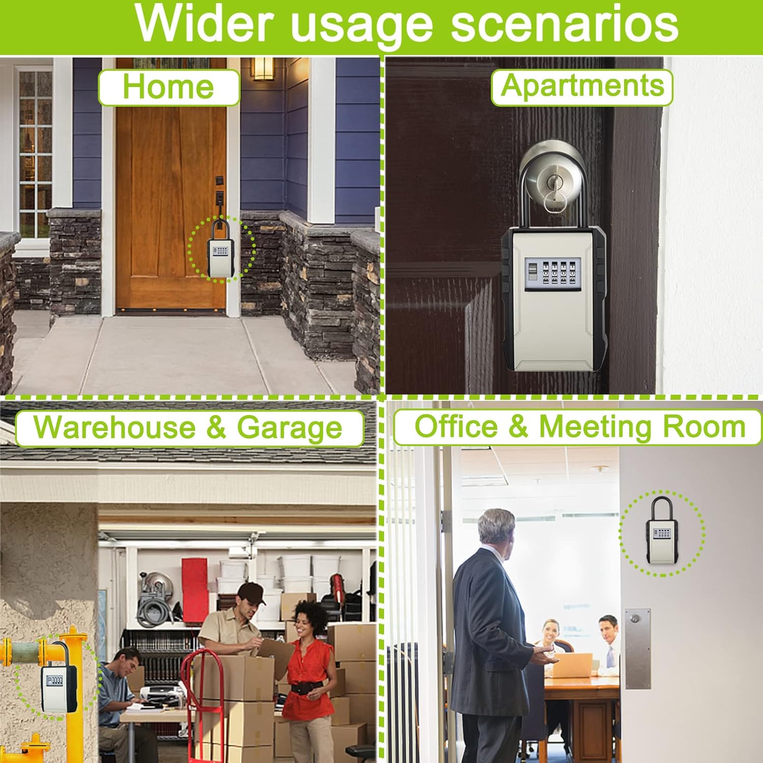 Outdoor 4 Digit Combination Locker Lock for Gym, School, Gates, Doors - Key Lock Box for Outside - Wall Mount or Door Knob Hang