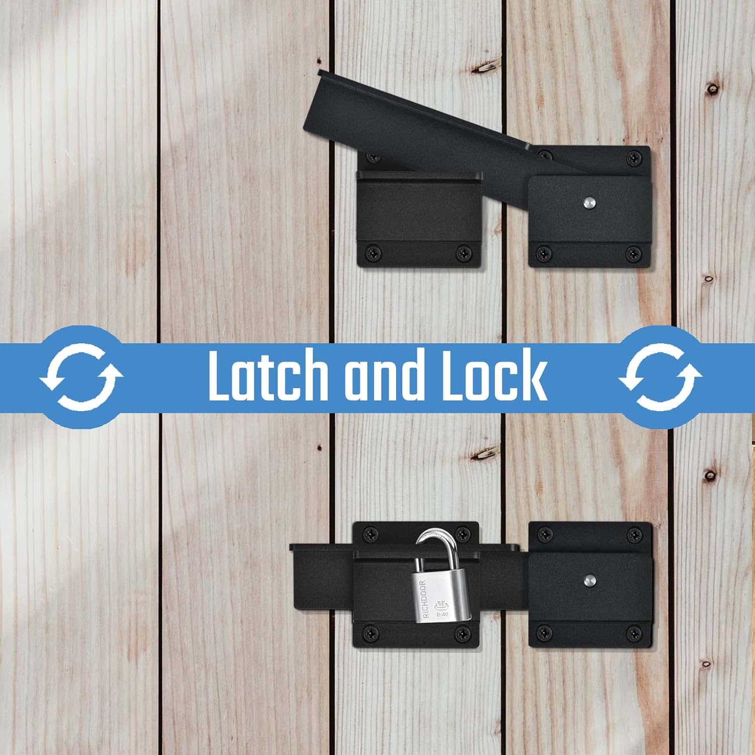 Outdoor Aluminum Flip Gate Latch Lock with Padlock Hole for Wooden Fence - Ideal for Swing Open Gate, Double Gate, Barn Door, Shed, Vinyl Fence, Yard - Black (1 Pack) - WildKart