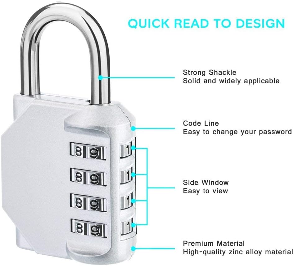 Outdoor Combination Locker Lock - 4 Digit Padlock for Gym, School, Gates, Doors, Fence, Hasps, Storage - Black, Blue, Silver Locks