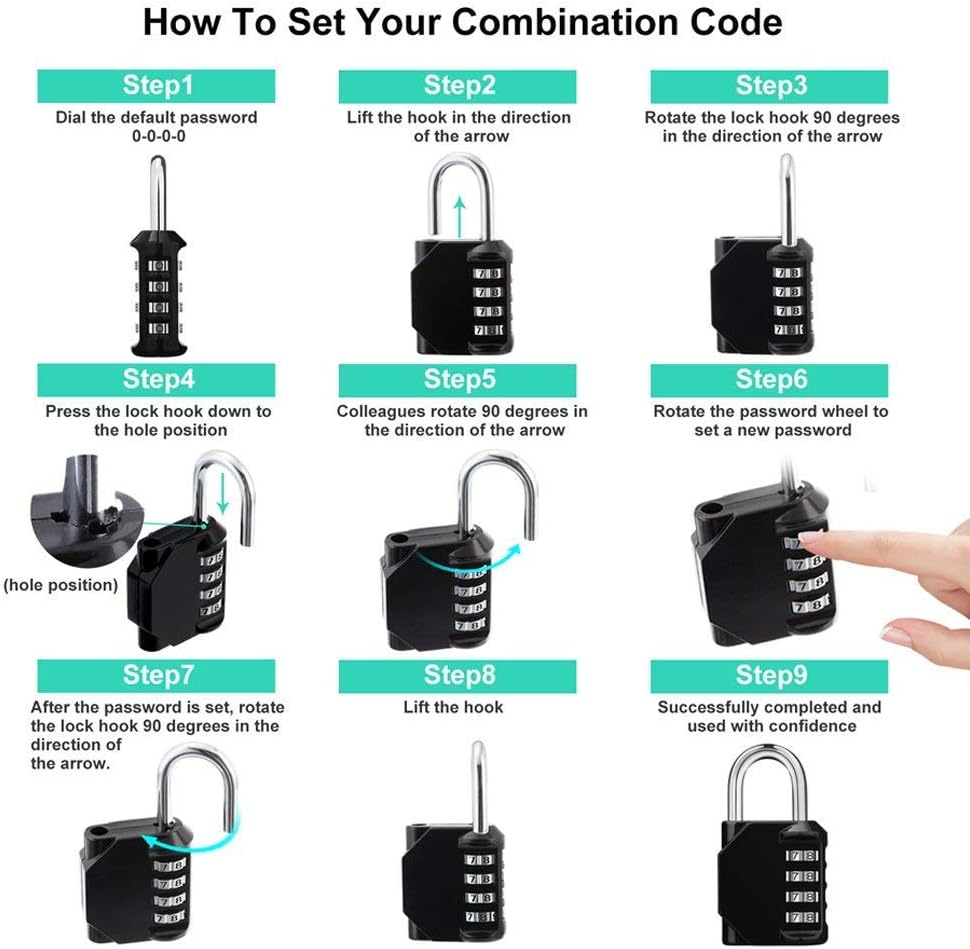 Outdoor Combination Locker Lock - 4 Digit Padlock for Gym, School, Gates, Doors, Fence, Hasps, Storage - Black, Blue, Silver Locks