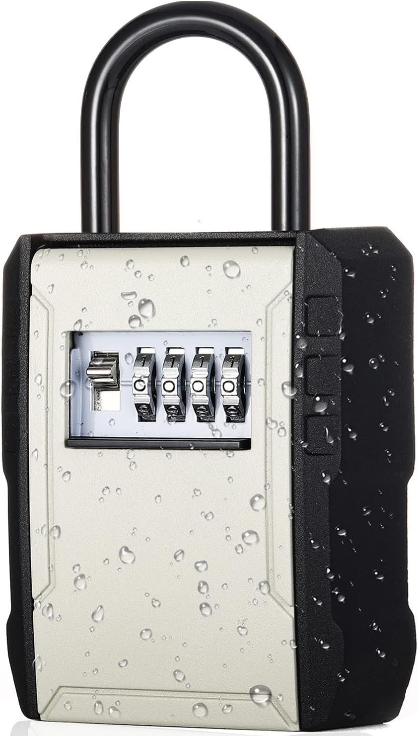 Outdoor Combination Locker Lock with 4 Digits for Gym, School, Gates, Doors - Key Lock Box for Outside - Wall Mount or Door Knob Hanging Lockbox for Keys