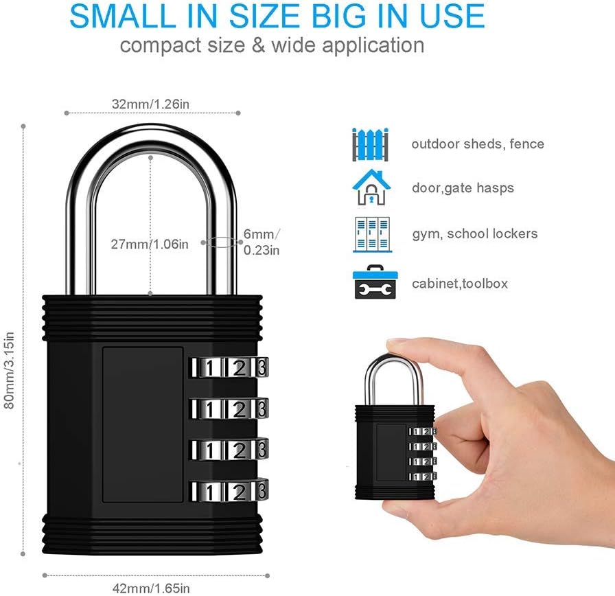 Outdoor Combination Padlock 2 Pack, 4 Digit Lock for Gym, Employee, School, Fence - ZHEGE Combo Lock for Hasp Cabinet