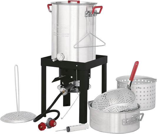 Outdoor Cooking Set: CreoleFeast TFS3010 Propane 30 Qt. Turkey and 10 Qt. Fish Fryer Boiler Steamer with 50,000 BTU Burner