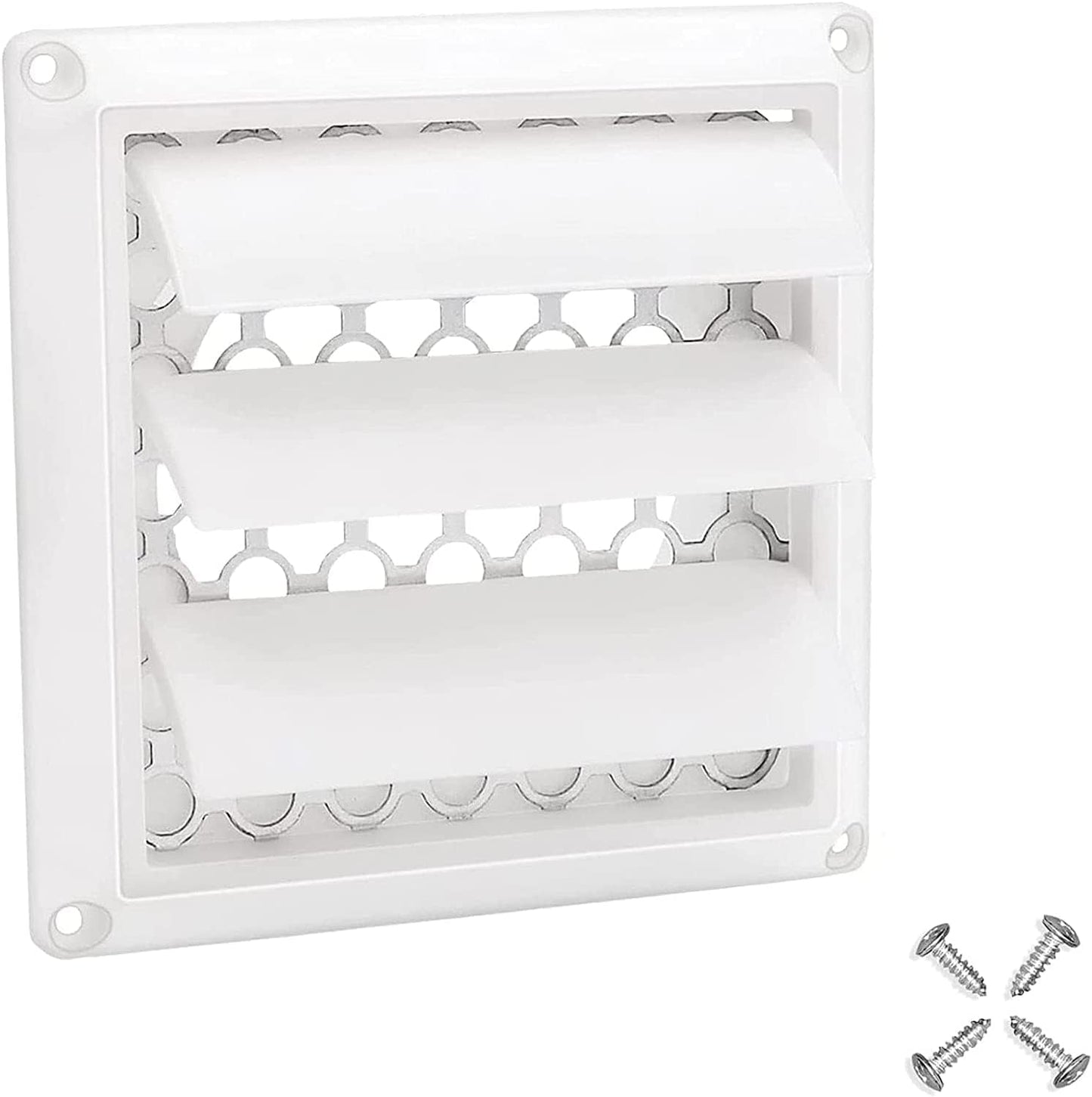 Outdoor Dryer Vent Cover with Pest Guard Screen, Aluminum Louvered Exhaust Cap for 4" Opening Hood Duct - White