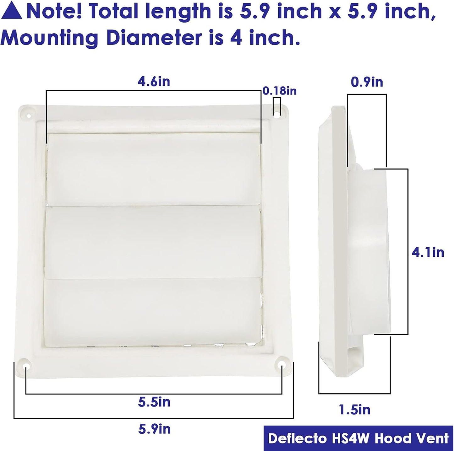 Outdoor Dryer Vent Cover with Pest Guard Screen, Aluminum Louvered Exhaust Cap for 4" Opening Hood Duct - White