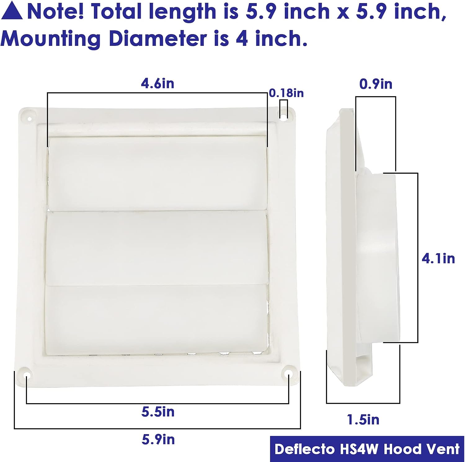 Outdoor Dryer Vent Cover with Pest Guard Screen, Aluminum Louvered Exhaust Cap for 4" Opening Hood Duct - White