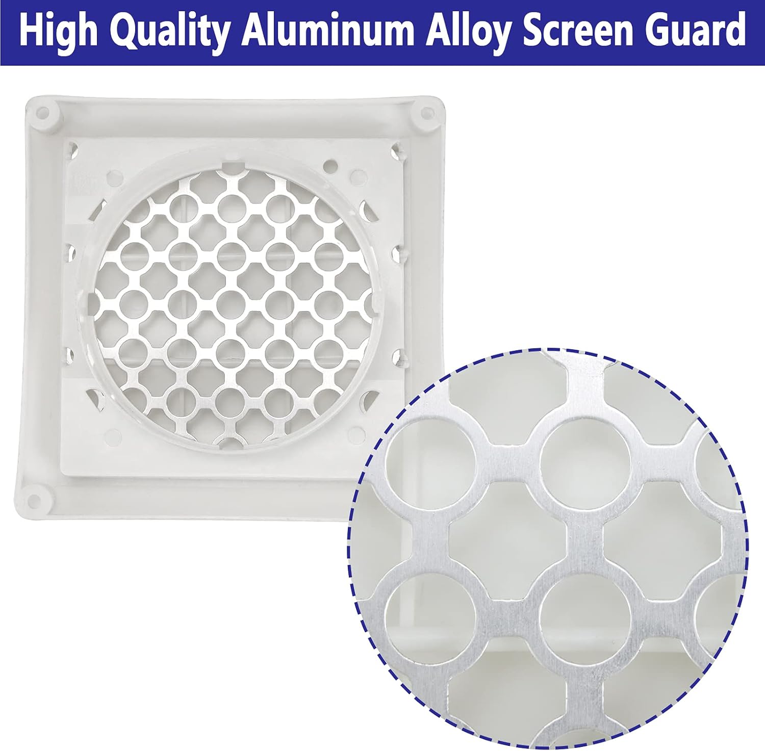 Outdoor Dryer Vent Cover with Pest Guard Screen, Aluminum Louvered Exhaust Cap for 4" Opening Hood Duct - White