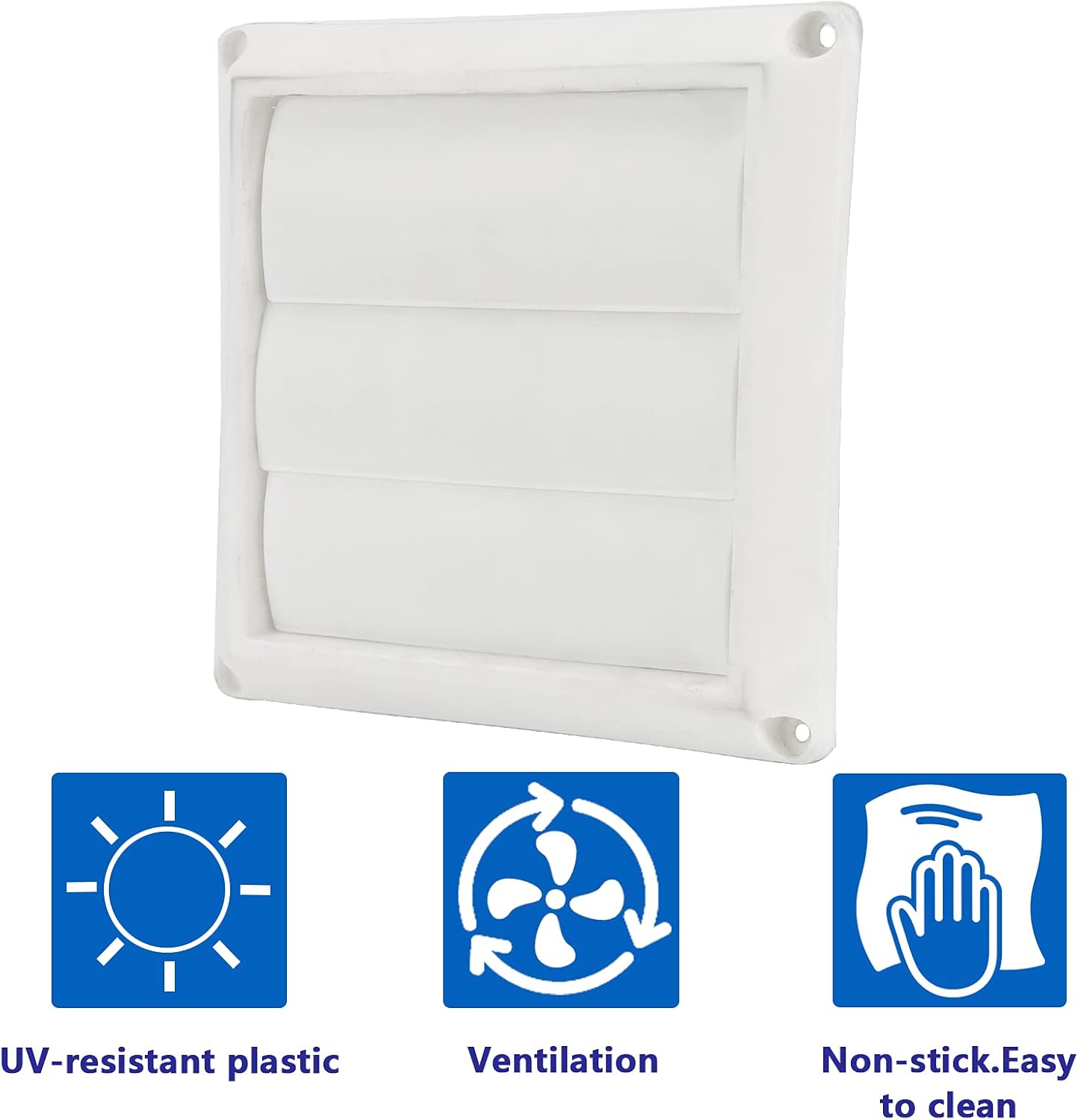 Outdoor Dryer Vent Cover with Pest Guard Screen, Aluminum Louvered Exhaust Cap for 4" Opening Hood Duct - White