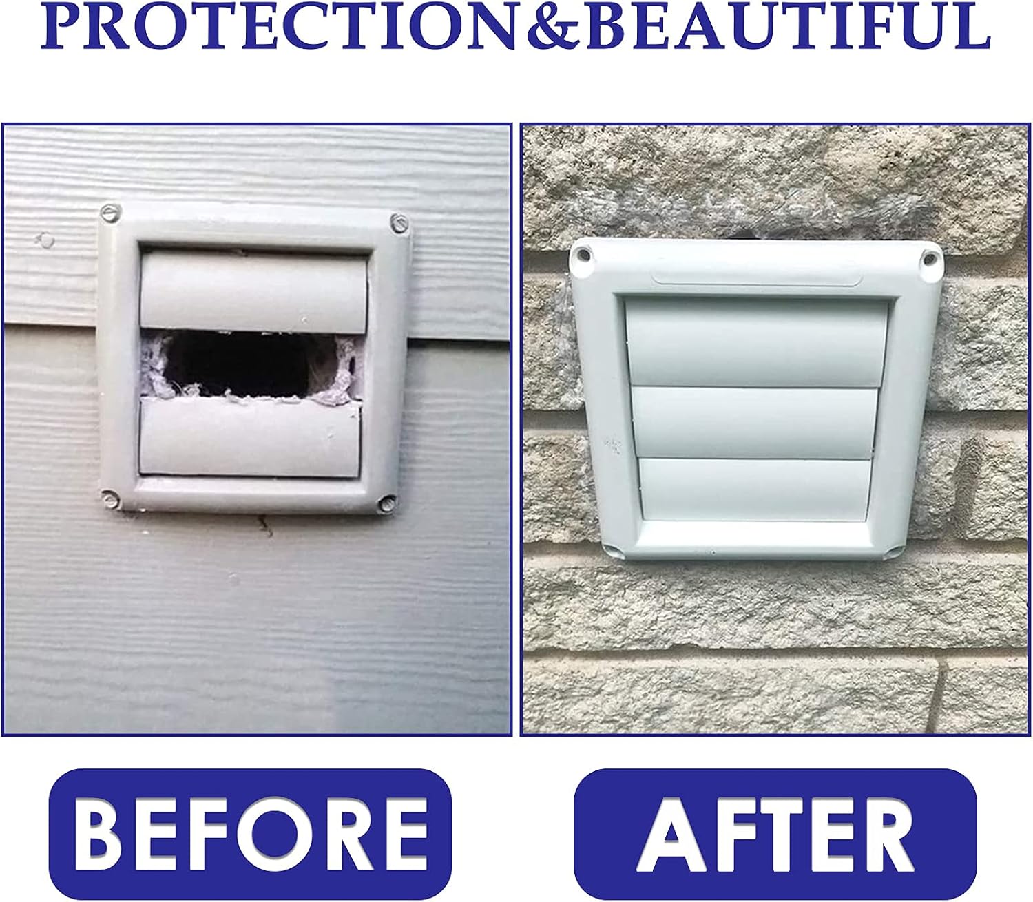 Outdoor Dryer Vent Cover with Pest Guard Screen, Aluminum Louvered Exhaust Cap for 4" Opening Hood Duct - White