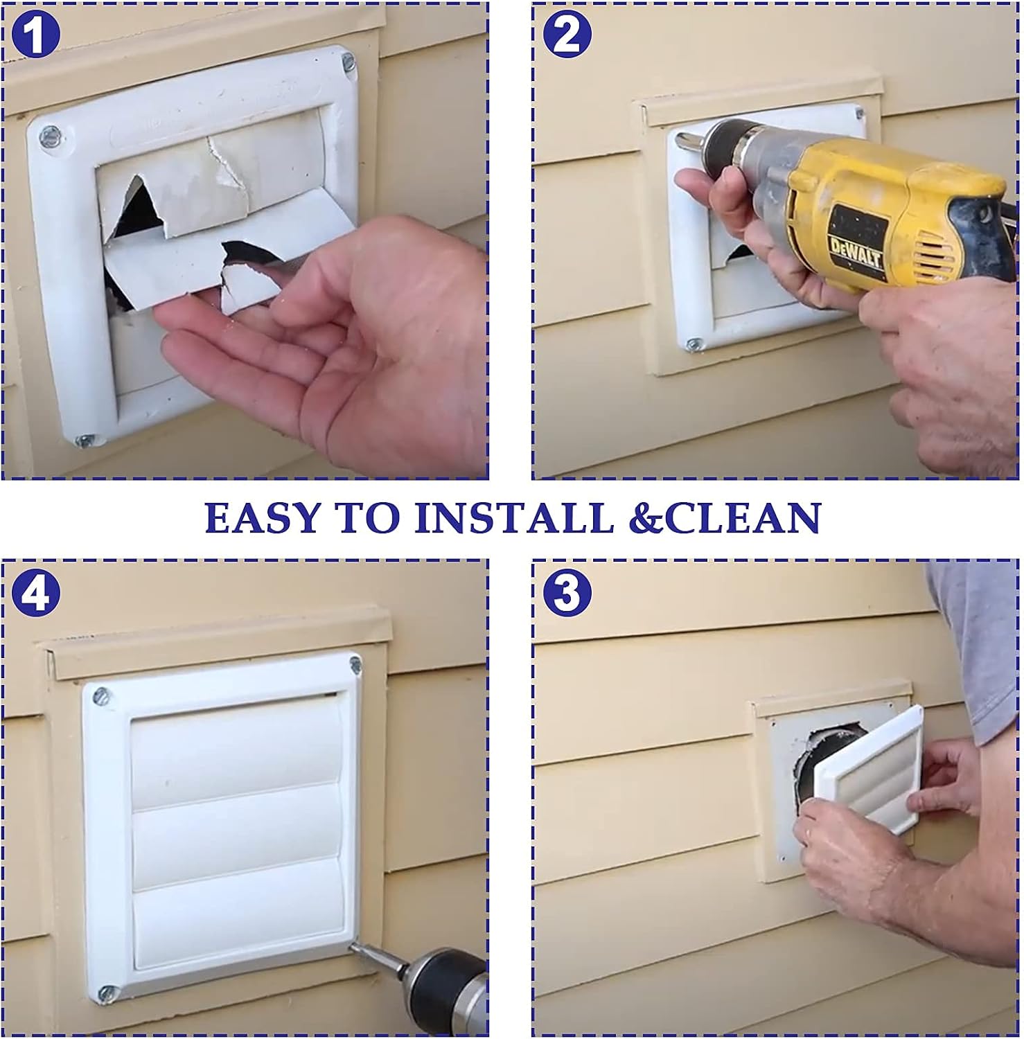 Outdoor Dryer Vent Cover with Pest Guard Screen, Aluminum Louvered Exhaust Cap for 4" Opening Hood Duct - White